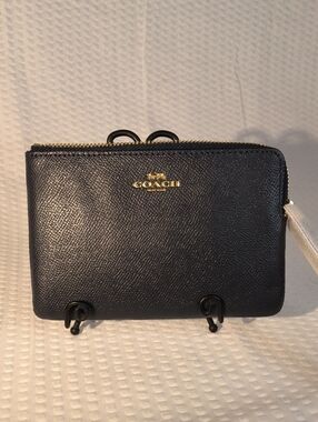 Coach L-Zip  Saffiano Leather Wristlet Wallet In Midnight Blue MSRP$78 NWT